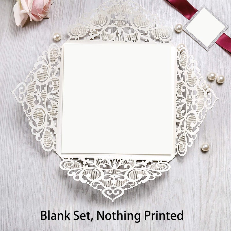 DreamBuilt 6.3 X 6.3 Inch 50PCS Blank Silver Glitter Laser Cut Wedding Invitations With Envelopes Hollow Rose Pocket With Burgundy Ribbon Belly Band Wedding Invitation Cards For Wedding Invite - Image 2